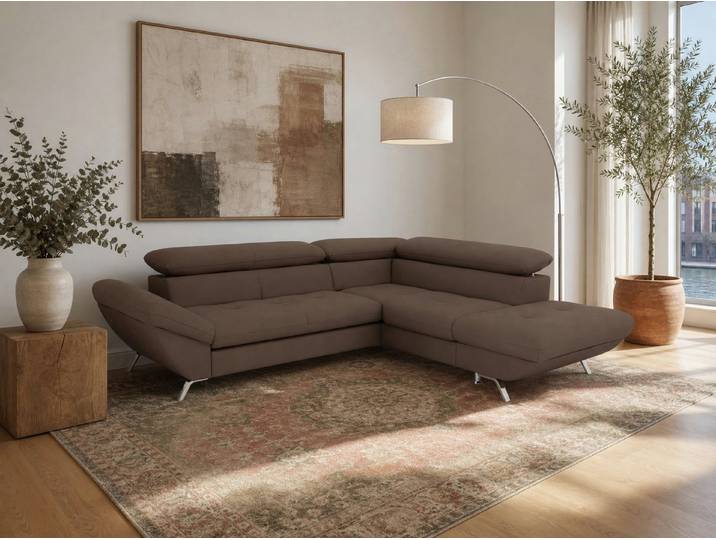 foamnova Ecksofa Breda, Ottomane links oder rechts, B 255 cm, 4 Sitzplätze, Klappbare Kopfstützen bis 88 cm, 4 Sitzplätze, schadstoffarm