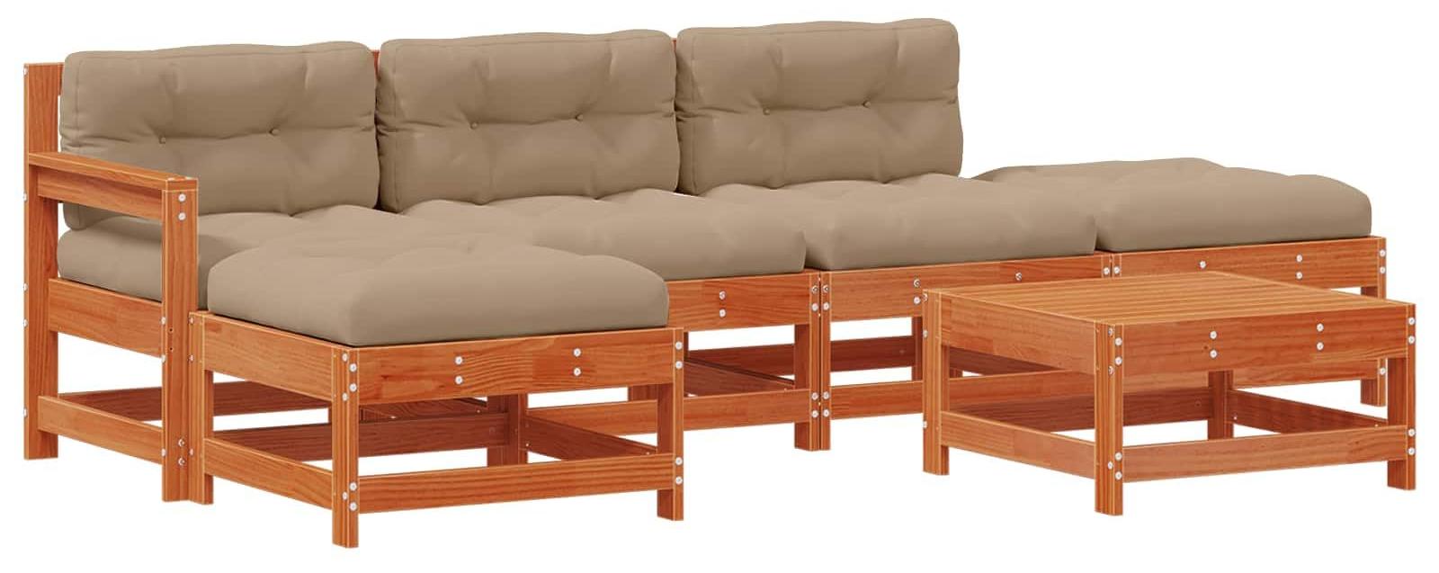 Modulares Lounge-Set, Eckbank - Dunkelbraunes Grenenholz - 6-teilig - 4-6 Sitzplätze