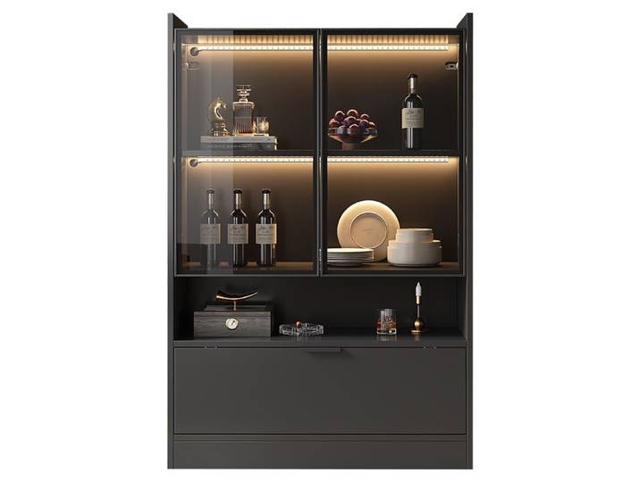 Vitrine avec éclairage LED Vitrine Moderne avec portes en verre et étagères de rangement 80x35x120cm Noir