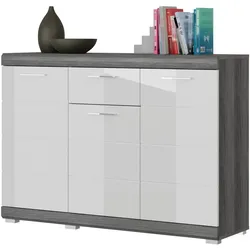 SIDEBOARD weiß Hochglanz, Rauchsilber grau 120 cm, Kommode mit 8 Fächern