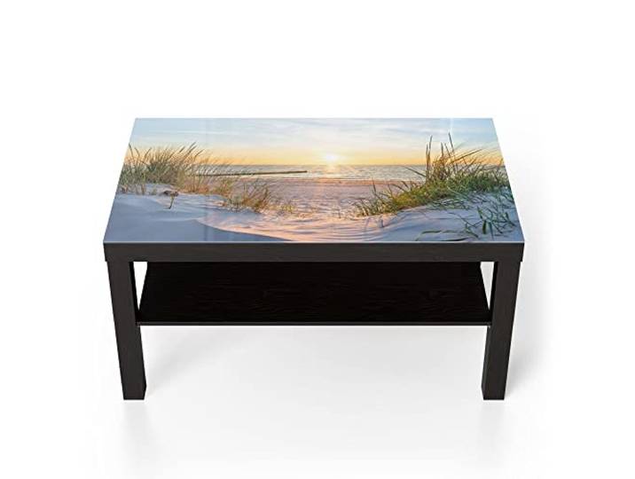 DEQORI Glastisch schwarz groß 90x50 cm Motiv Abendsonne an der Ostsee ausgefallener Beistelltisch aus Glas Hochglanz Couchtisch fürs Wohnzimmer moderner Couch Tisch mit Design