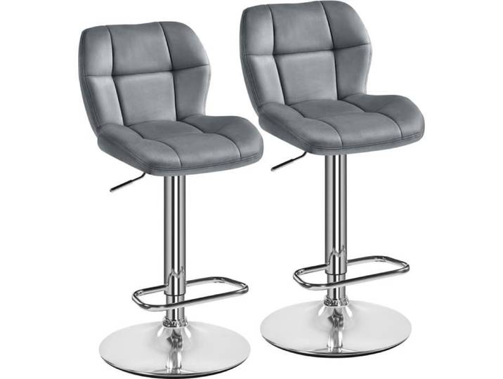 YAHEETECH Lot de 2 Chaises de Bar Modernes Tabourets de Bar en Velours Réglables en Hauteur Design Capitonné Gris foncé