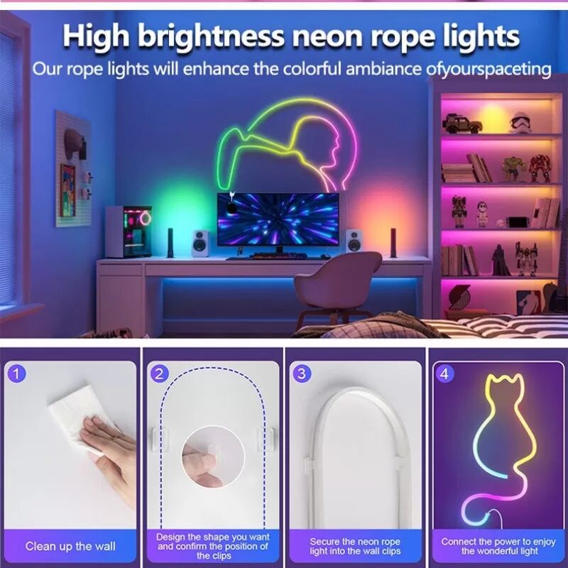 INF 5M RGB LED Neon Seil Licht - 60 LEDs/M, 2.4G Bluetooth Steuerung, Flexible DIY Deko