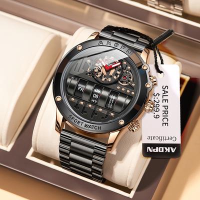 Fashion Sheath Luxury Mens Quartz Watch With Creative Rotating Date And Genuine Leather Strap a