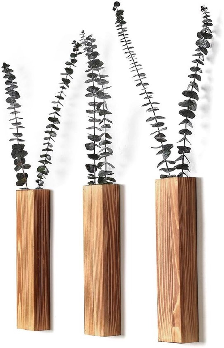 Merkloze houten wandplantenpotten voor wanddecoratie in moderne stijl, bruin, 3 stuks
