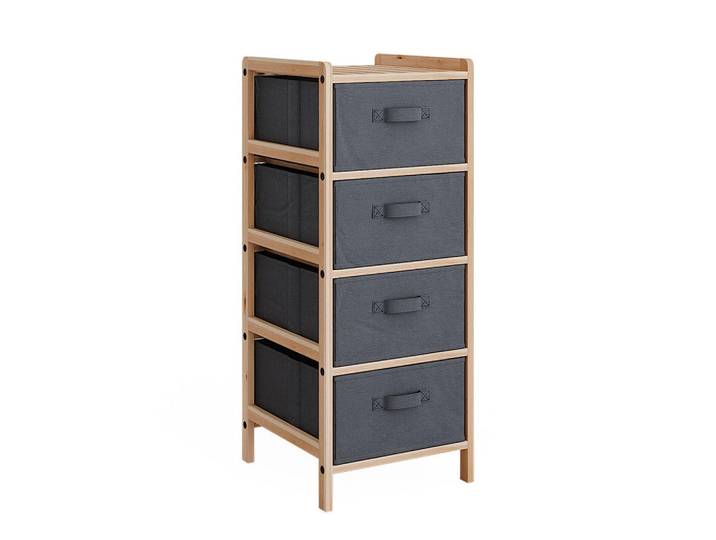 Vicco Kommode Bruno Grau 34.5 x 86 cm mit 4 Stoffschubladen, Holzwerkstoff, Rechteckig, 34.5x86x36.5 cm, Badezimmer, Badezimmerschränke, Midischränke