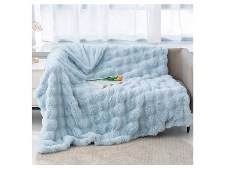Ergocar Kuscheldecke, Weiche Künstliches Kaninchenfell Decke, Flauschig Sofadecke Doppelgesicht Dicke Decke für Couch, Stuhl und Bett, Dekorative für alle Jahreszeiten