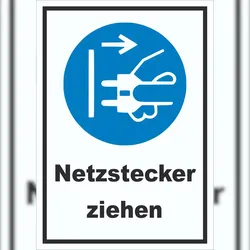 HB-Druck Netzstecker ziehen Schild A0 Rückseite selbstklebend