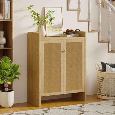 Loedds Rattan Shoe Cabinet 42 Inch 6 Tier Adjustable Shelves Wood Entryway