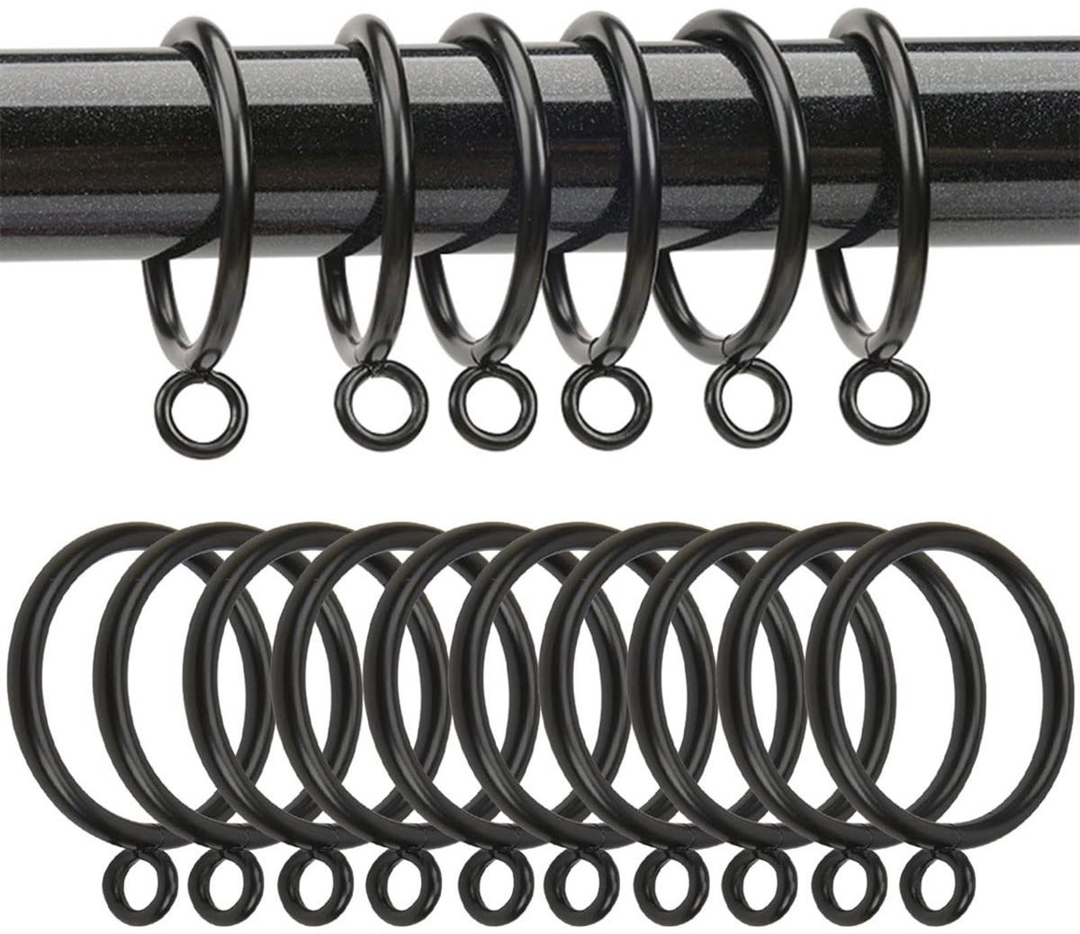 Dailygoods Gordijnringen 24 stuks - Zwart - Metalen ringen met 25 mm binnendiameter