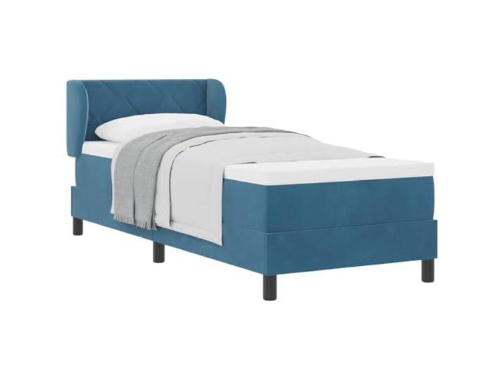 KKgypkn Boxspringbett Samt Dunkelblau 80x200 cm mit verstellbarem Kopfteil, Matratze und Topper, Holzrahmen mit Kunststoffbeinen
