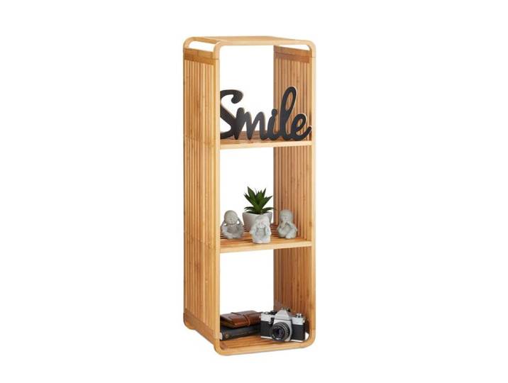 Relaxdays Etagère en bambou salle de bain étagère sur pieds arrondie carrée différentes tailles nature 4 étages