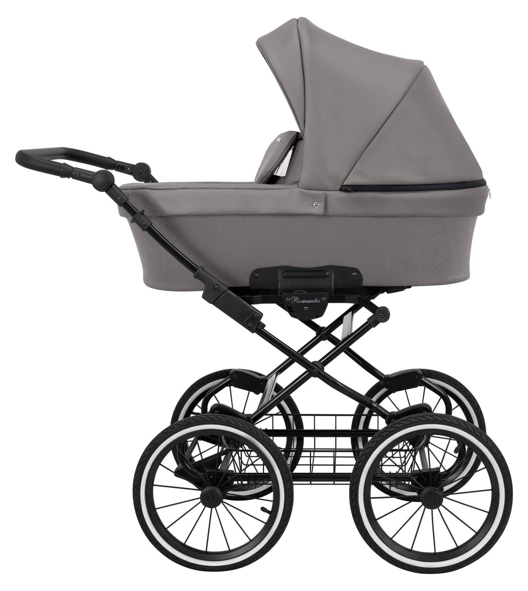 Kinderwagen Kunert Romantic mit Babywanne - Schwarzer Rahmen - Farbe: Graphit Eco