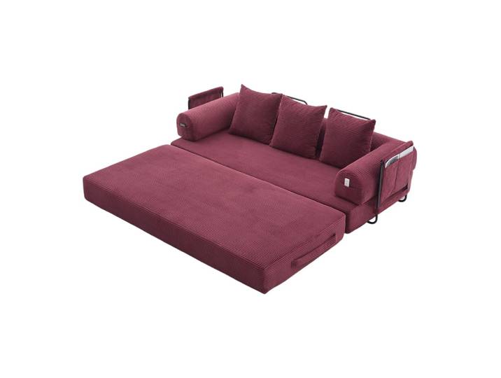 Canapé modulable en corduroy rouge vin