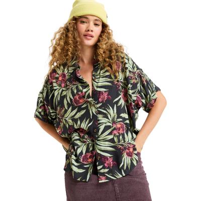 Kurzarmhemd ROXY "Beachy Nostalgia Crinkle", Damen, Gr. XS, US-Größen, bunt (phantom wind swept floral crin), 100% Viskose, Hemden