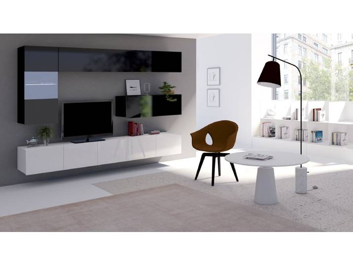 Designer Wohnwand Cezanne mit LED - Schwarz-Weiß - Luxusbetten24