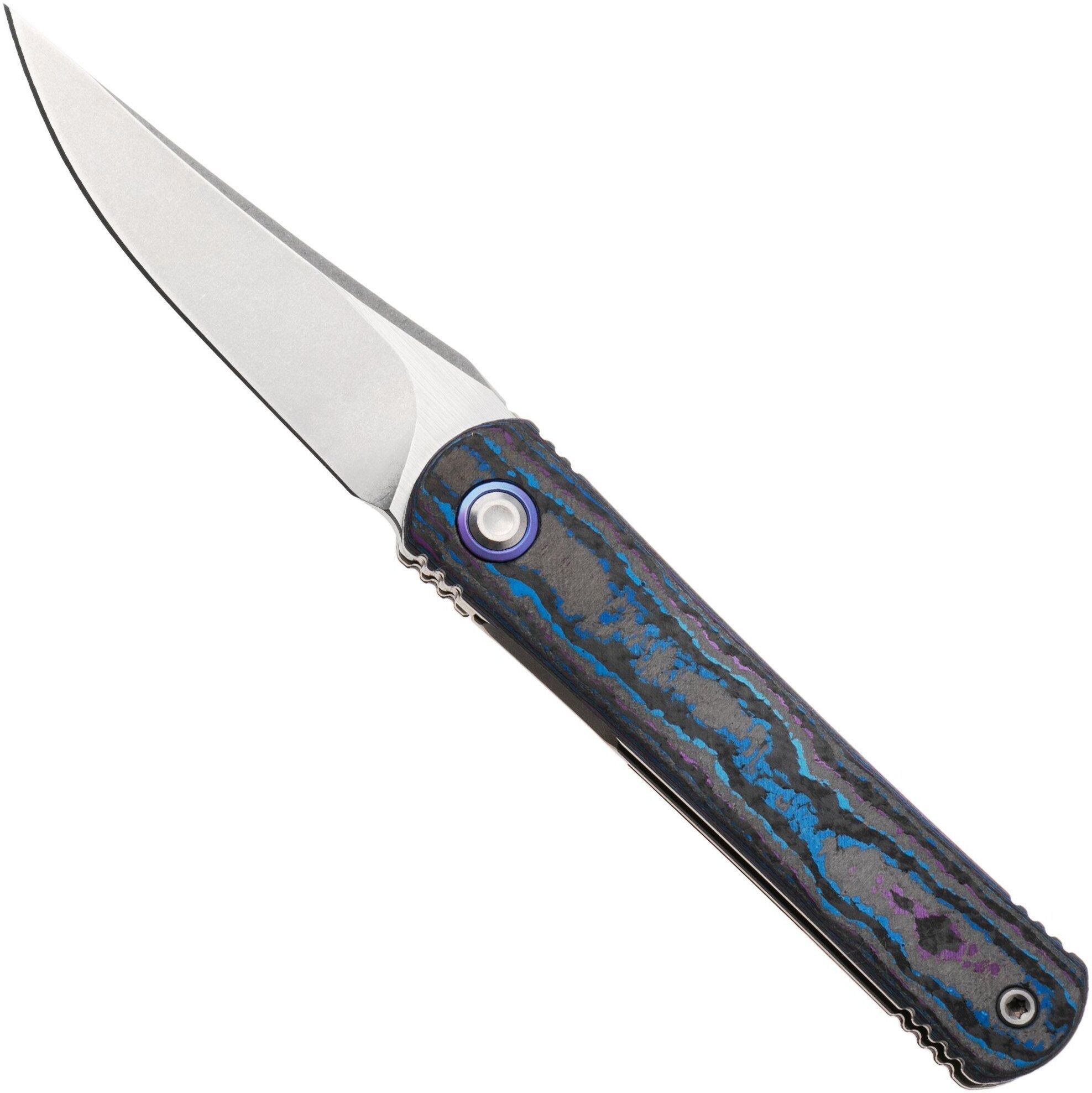 Kizer Feist 3 X Series ZX-3499.3A2 Stonewashed S90V, Titanium &amp; Camo Carbon Damtanium, coltello da tasca, Justin Lundquist x L.F design