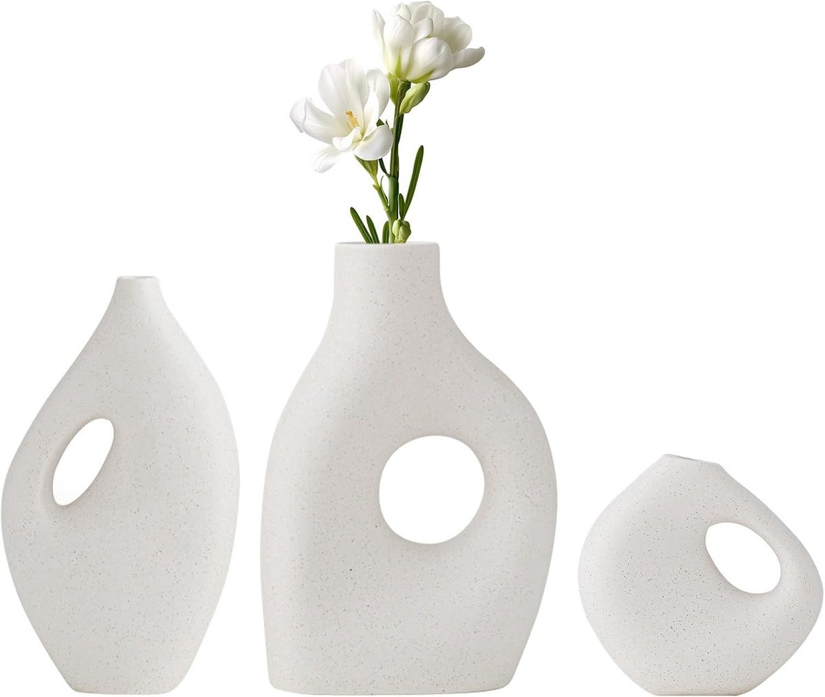 Set van 3 beige keramische vazen voor moderne decoratie