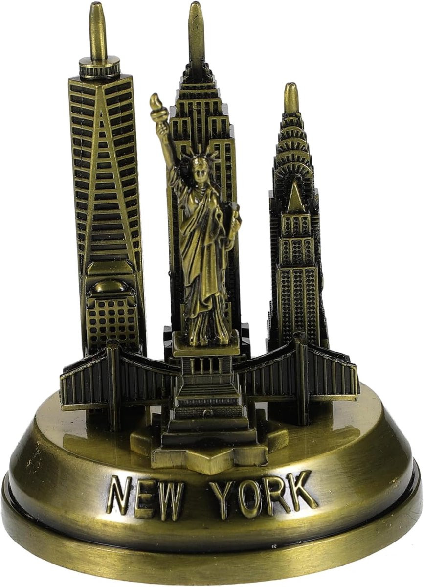 New York Beeldje Stad van Vrijheid Souvenir Bronskleurig H: 9,5 cm, B: 7 cm