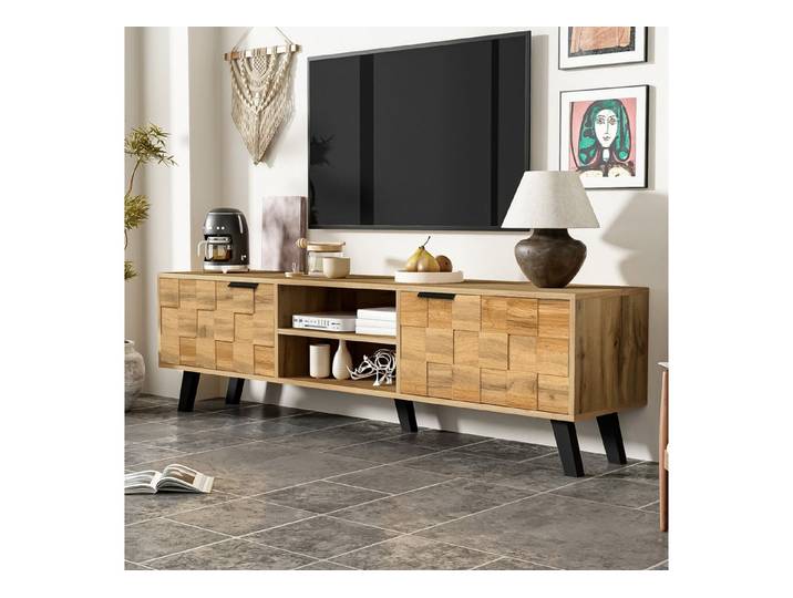 STILVORA TV-Schrank mit offenen Fächer,Lowboard Fernsehschrank mit Dämpfungsscharniere (Fernsehtisch,TV-Board,TV-Ständer, 1-St., 2 Türen, 2 offenen Fächern) mit Holzmaserungsdesign
