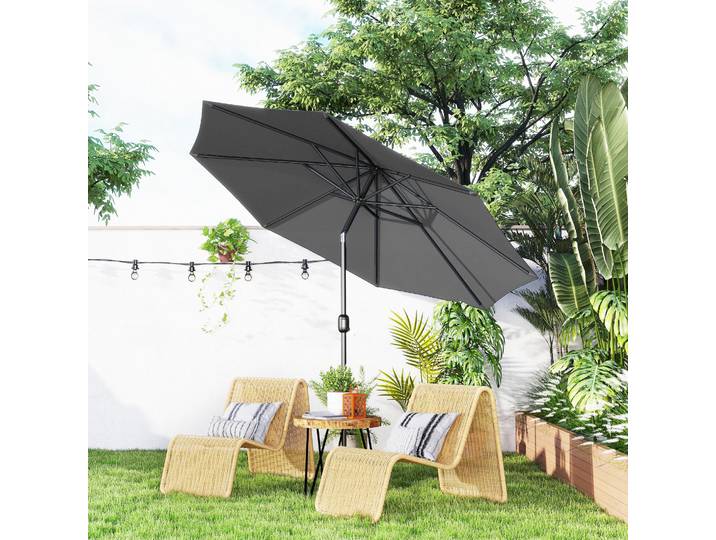 Outsunny Parasol Ø3m Métal Gris Polyester Inclinable