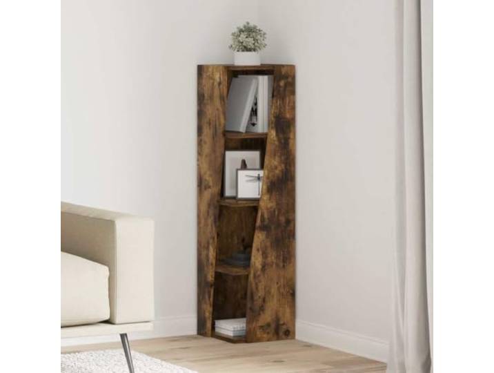 WXGTBKPR Eckschrank in Geräucherter Eiche 27,5x27x102cm, Eckregal aus Holzwerkstoff mit 4 Ablagen für Wohnzimmer, Platzsparendes Stauraummöbel