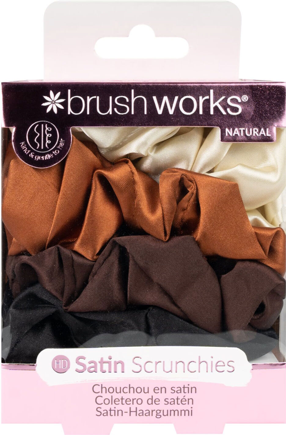 BRUSHWORKS Natural HD Satin Scrunchies 4pcs