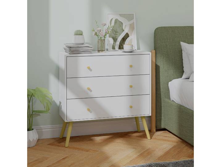HOMCOM Commode 3 Tiroirs Bois Blanc Scandinave - 80x30x80cm