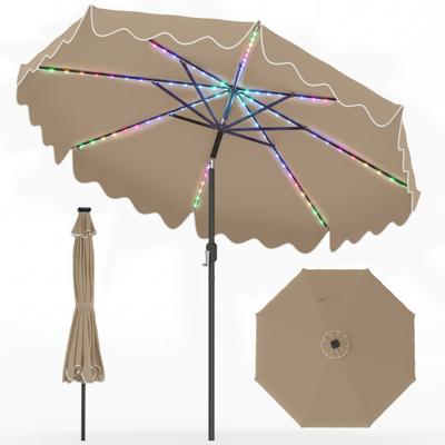 Costway 9 Feet Solar Patio Umbrella with Color-Changing LED Lights-Brown