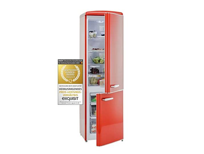 Exquisit RKGC250-70-H-160E Retrokühlschrank Rot - Kühl-Gefrierkombination