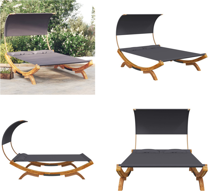 vidaXL Loungebett mit Dach 165x203x126 cm Bugholz Massiv Anthrazit - Hängematte - Hängematten - Garten Hängematte - Garten Hängematten