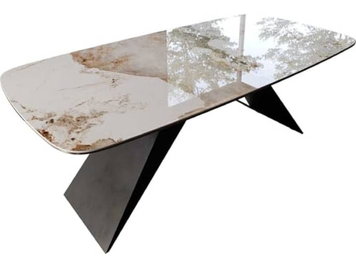DELIFE Esszimmertisch Edge Boot Keramik Minas Melange Weiß-Beige 200x100