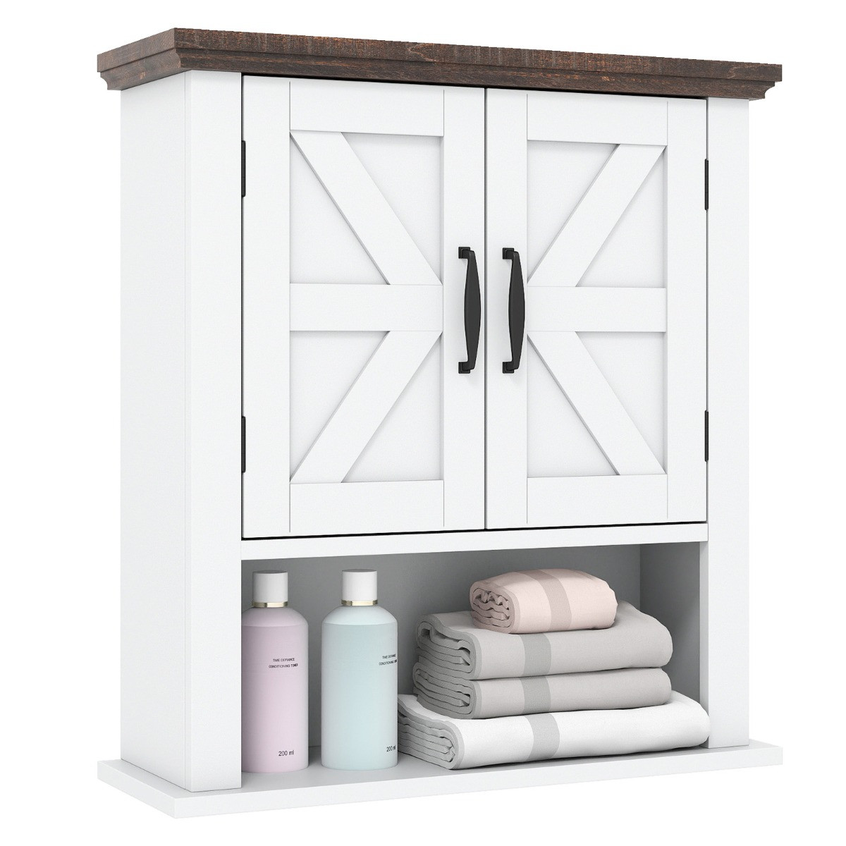 Costway Wandkast met Verstelbare Legplanken en Open Opbergvak, Wit Houtlook