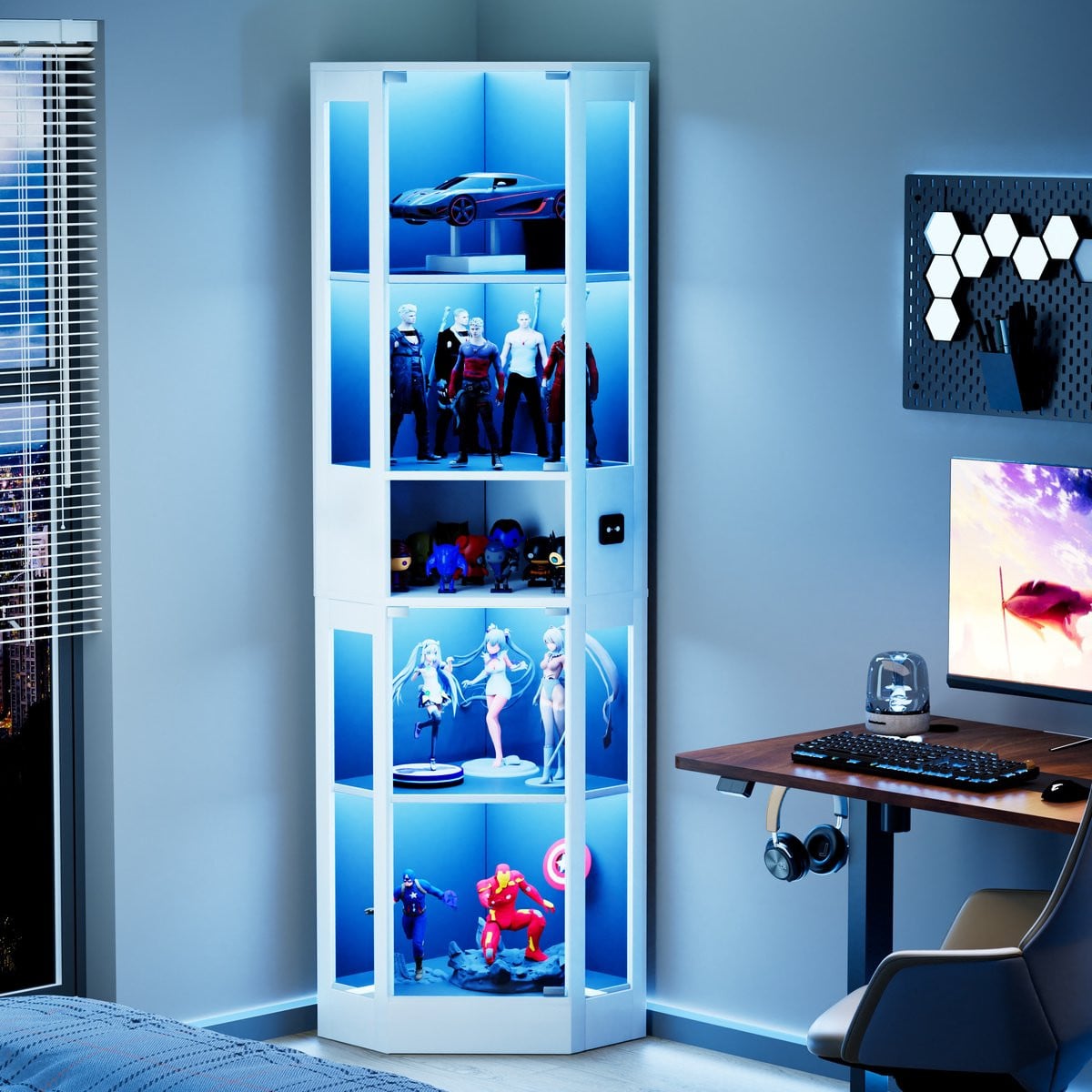Clruro Vitrinekast met glazen deuren en LED-verlichting - Wit