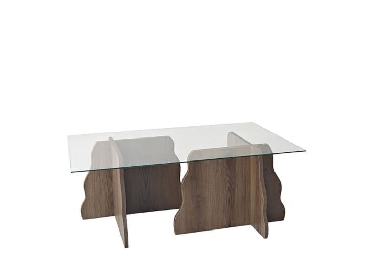 Hanah Home Modern Coffee Table, 105 cm Walnut & Transparent, 100% Tempered Glass, 18 mm Melamine Coated Chipboard, PVC Edgebands, Stylish & Functional Design