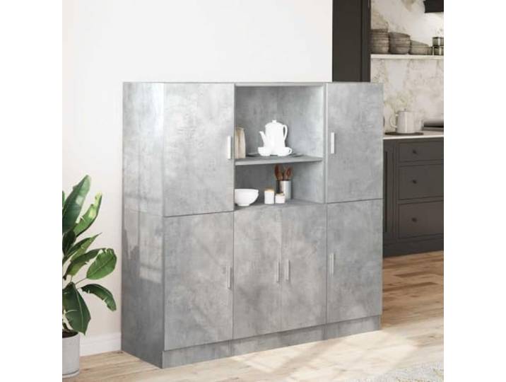 KTHLBRH Küchenmöbel 3 Stück Grau Beton Spanplatte 133 cm Schränke mit Türen und Regalen, Montage links oder rechts, Verwendung im Haus und in Restaurants