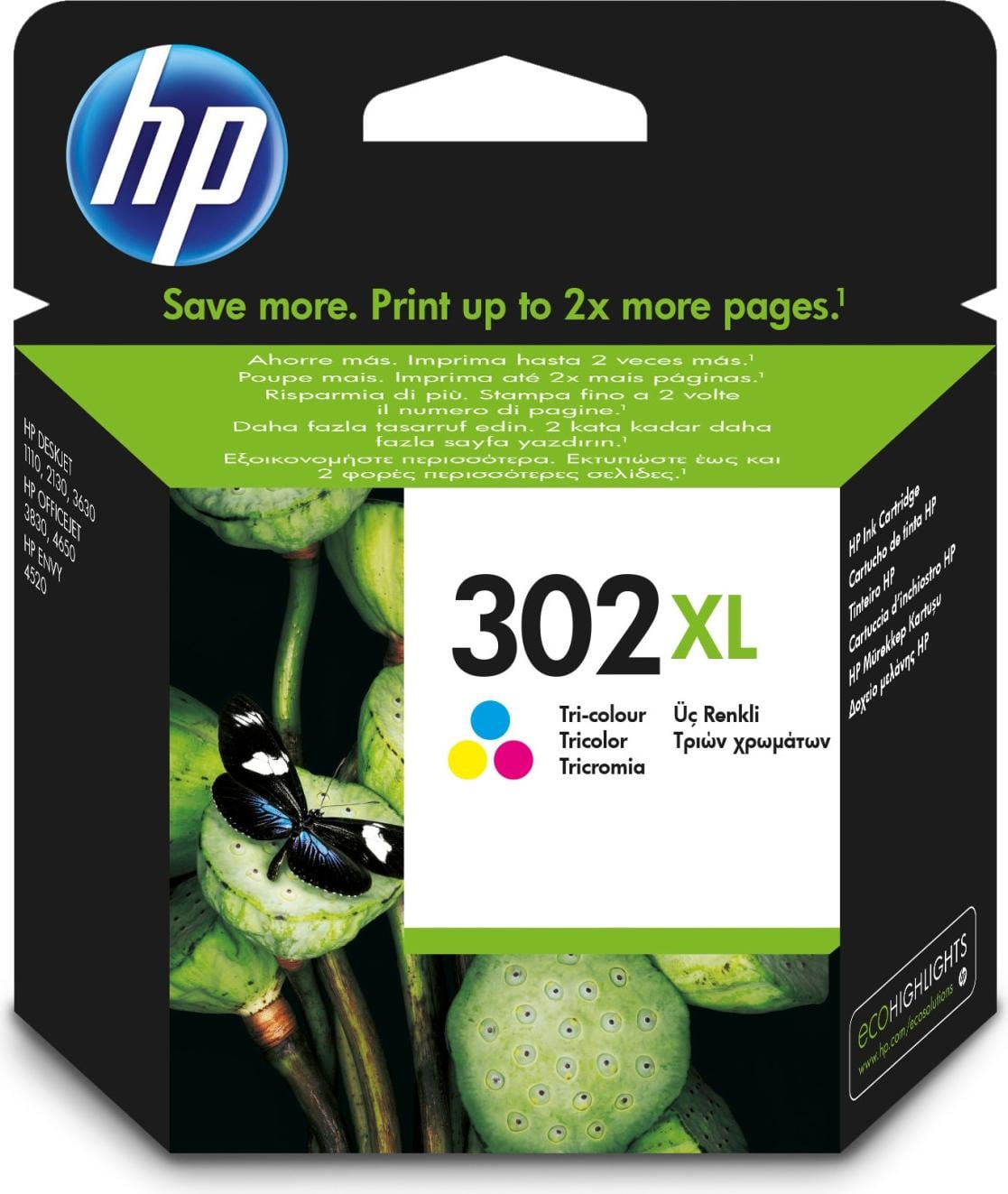 HP 302XL originele tri-color inktcartridge met hoge capaciteit voor 300 pagina's