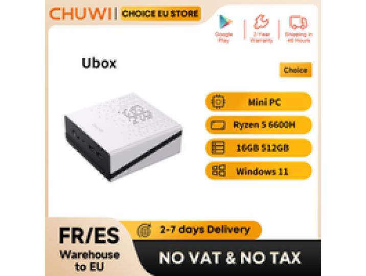 Chuwi Ubox Mini Pc Amd Ryzen 5 6600H 16Gb LPDDR5 512Gb Ssd Windows 11 Pro 4K 144Hz Decodering Wifi 6 Bt 5.2 Uitbreidbaar M.2 1t*2 650g