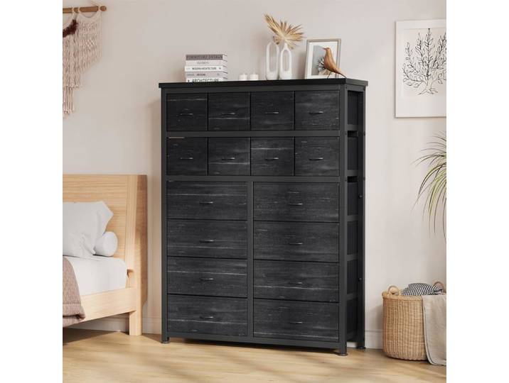 Commode De Chambre 16 Tiroirs En Tissu Organisateur De Vêtements Armoire Multifonctionnelle Pour Chambre Et Salon - Gris