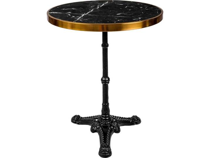 SIT Bistrotisch Trapani Ø57 cm mit schwarzer Marmorplatte und Messing, Edle Marmorplatte mit Messingrahmen und Gusseisenfuß