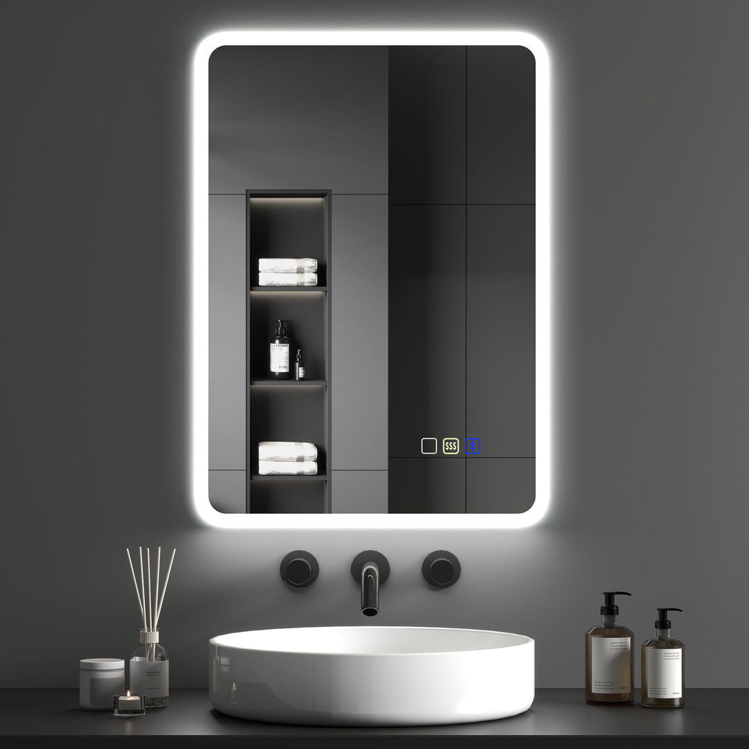 Metro HOMCOM Bluetooth Bathroom Mirror with LED Lights Wall Mounted 50 cm H x 70 cm W