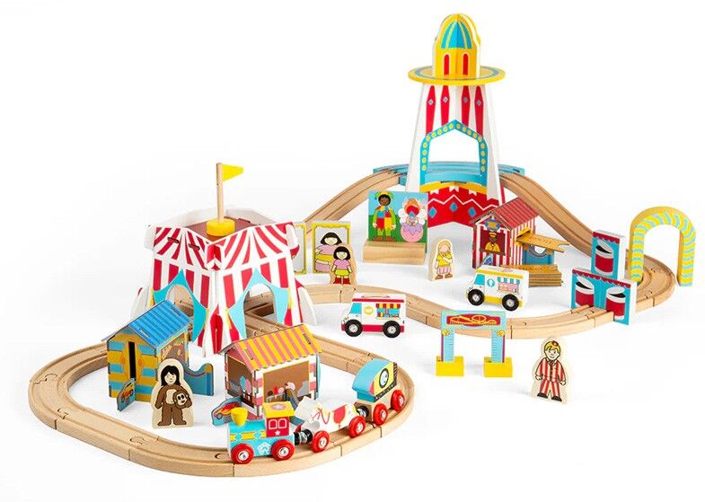 BigJigs Toys Coffret Train Fête Foraine 54 pcs - Bigjigs