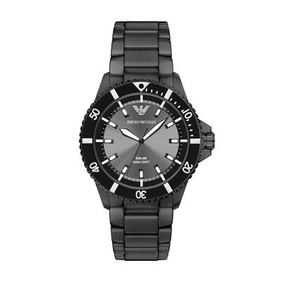 Solaruhr EMPORIO ARMANI "WORLD EXPLORER", schwarz, Armbanduhren, Herren, Armbanduhr, Edelstahlarmband, analog