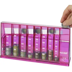 HMF Münzzähler mit automatischer Sortierung zur Kleingeld Aufbewahrung, Münzsortierer mit Werteskala als Spardose für Kinder | 24 x 12 x 5 cm | Pink