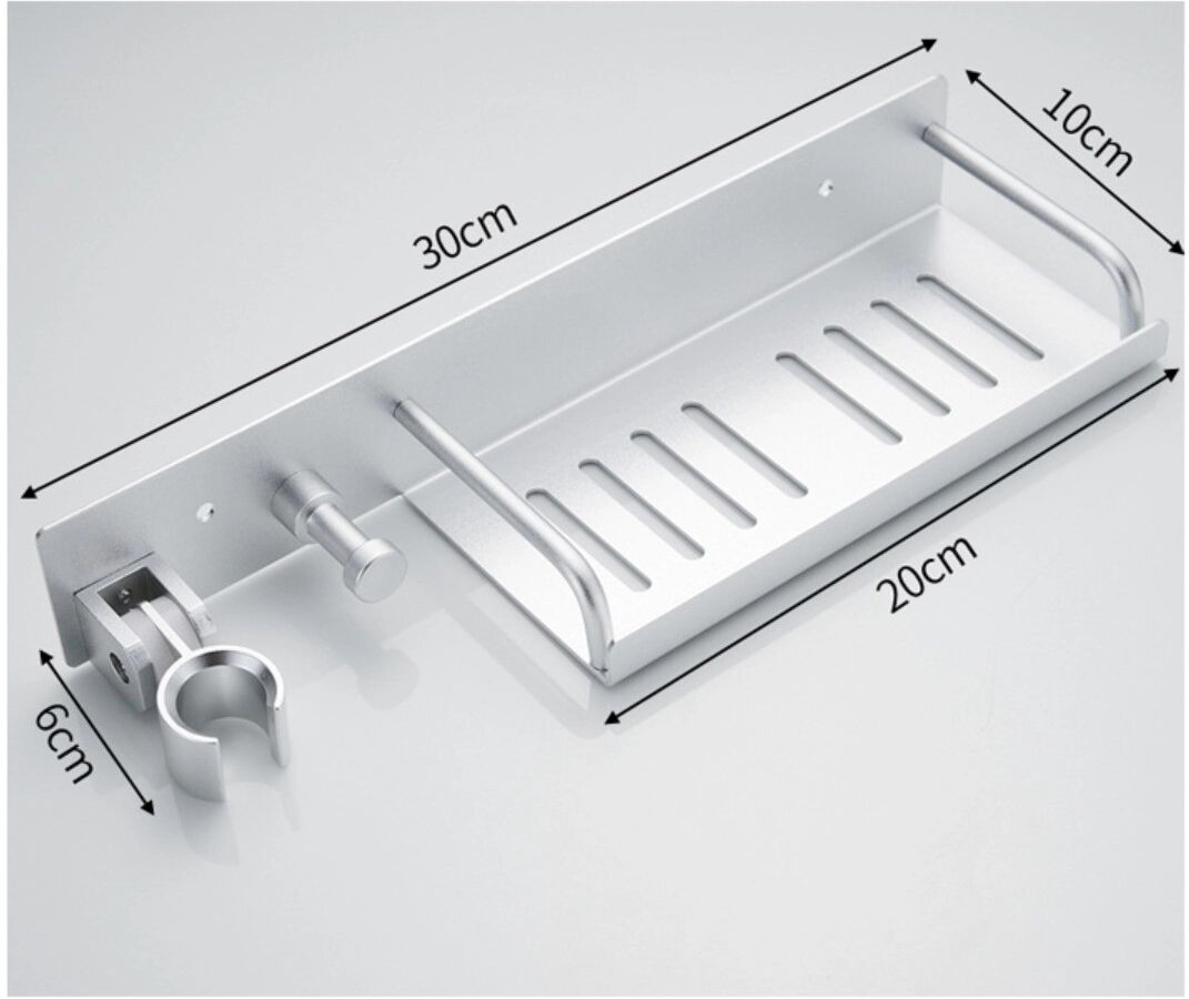 INF Duschhalter aus Zinklegierung mit Ablage – verstellbarer, 360° drehbarer Handbrausehalter, zwei Montagearten (Bohren & Ohne Silber