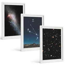 BILDER SET 3er Set - 40x60 cm Weißer Rahmen - Kosmische Landschaften von Galaxien