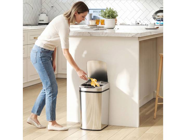 HOMCOM Poubelle Automatique 12L Acier Inox Argent avec Capteur