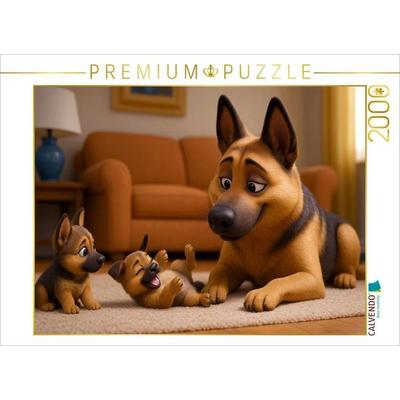 CALVENDO Puzzle Stolze Schäferhund Mutter mit Welpen | 2000 Teile Lege-Größe 90x67cm Foto-Puzzle für glückliche Stunden