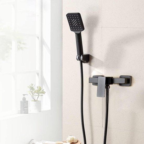 Famanu Badewannenarmatur Set - Wandmontage mit Handbrause - 3 Funktionen - Schwarz