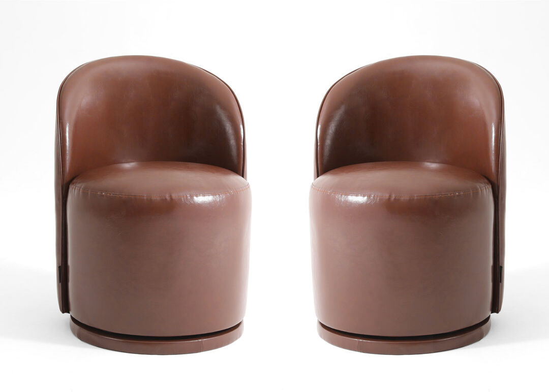 Blue Elephant PU Leather Barrel Swivel Armless Dining Chair Red Brown 30.65cm H X 23.55cm W X 23.55cm D